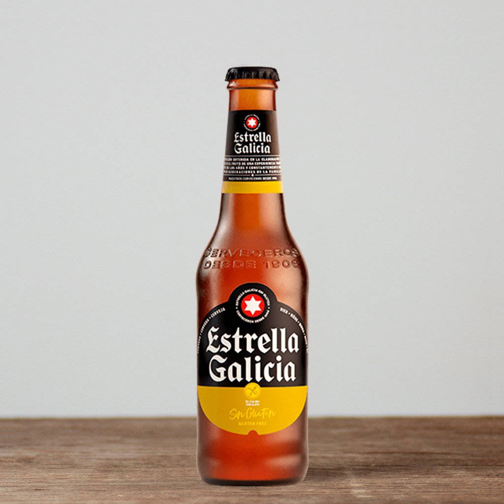 Estrella Galicia Beer In Yellow Label Promotional Art Background