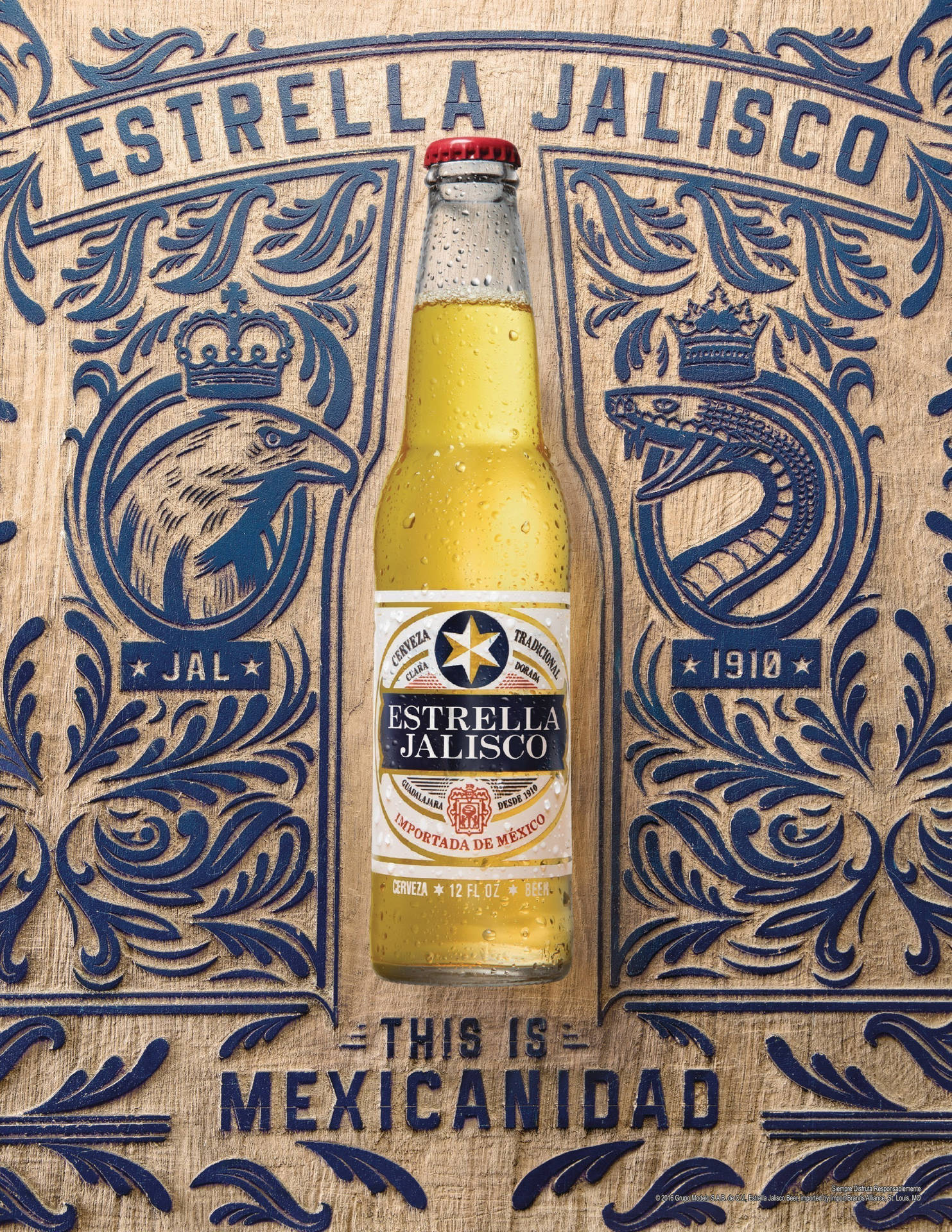 Estrella Jalisco In Its Red, Blue And Yellow Label Background