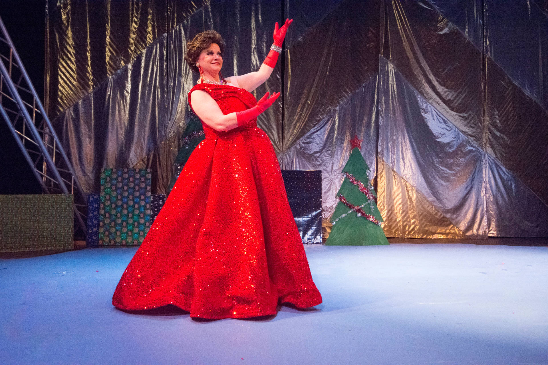 Ethel Merman Performing In A Bright Red Gown