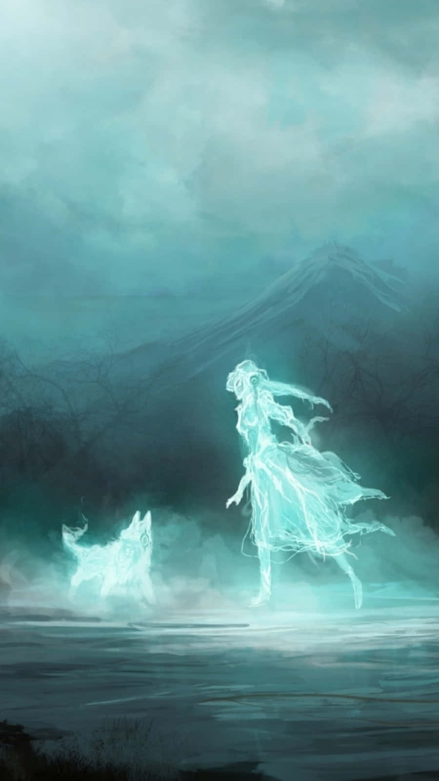 Ethereal Ghost Girland Spectral Dog Background