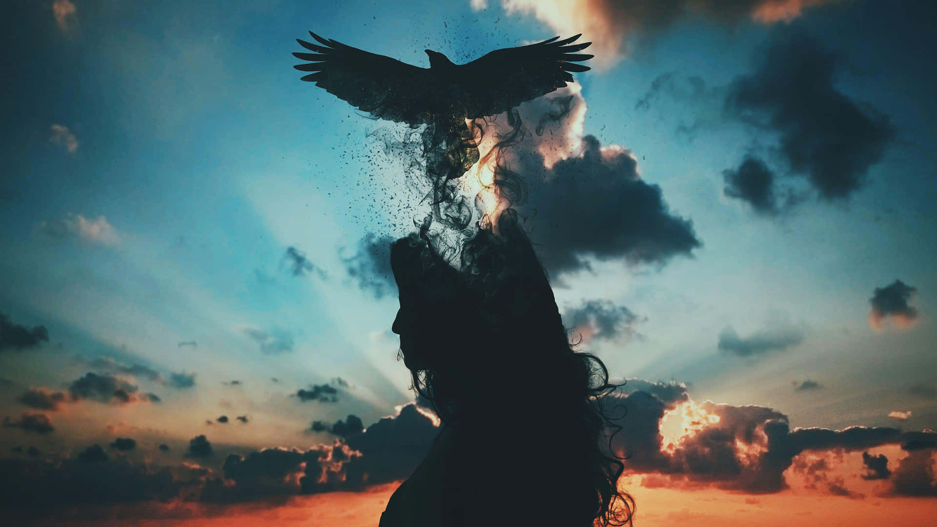 Ethereal Silhouette Bird Disintegration Background