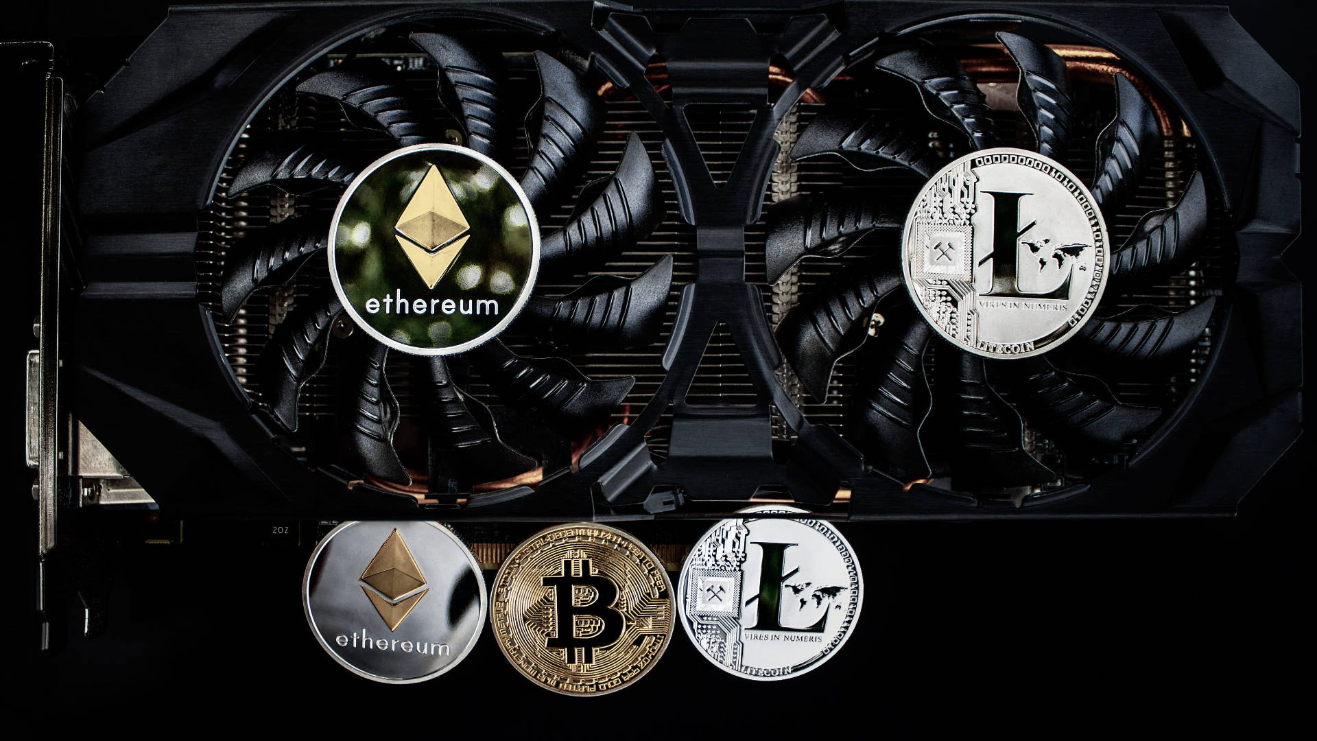 Ethereum Coins On Computer Fans Background