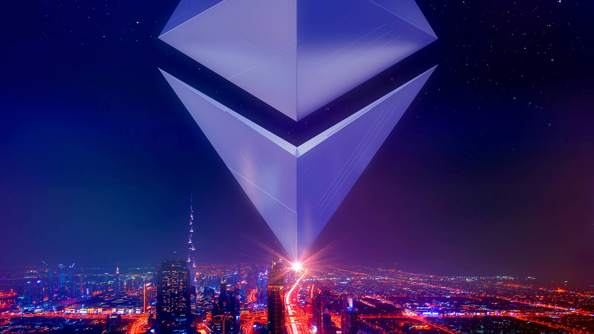 Ethereum Icon And Cityscape