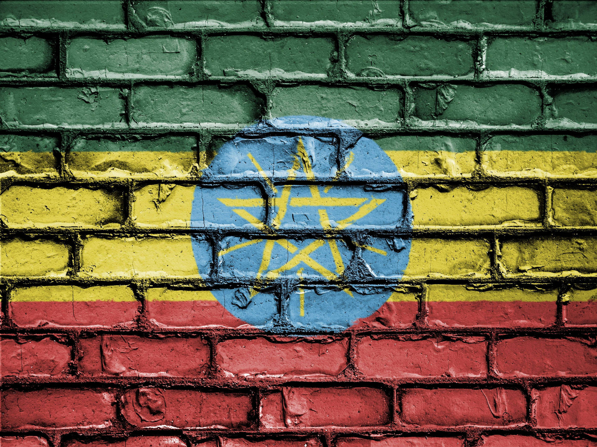 Ethiopia Flag On Brick Wall Background