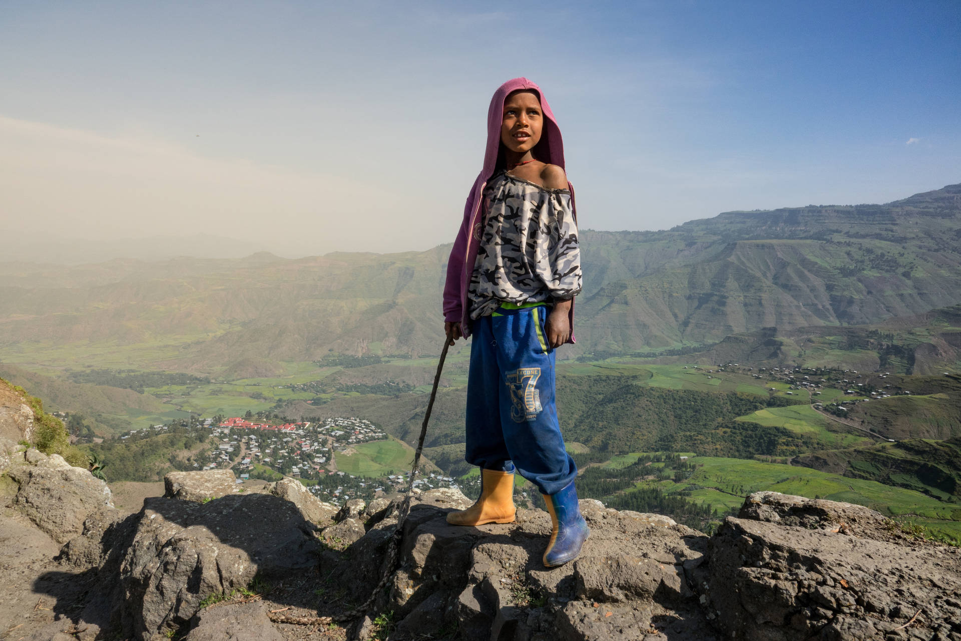 Ethiopia Girl At Lalibela Mountain Background