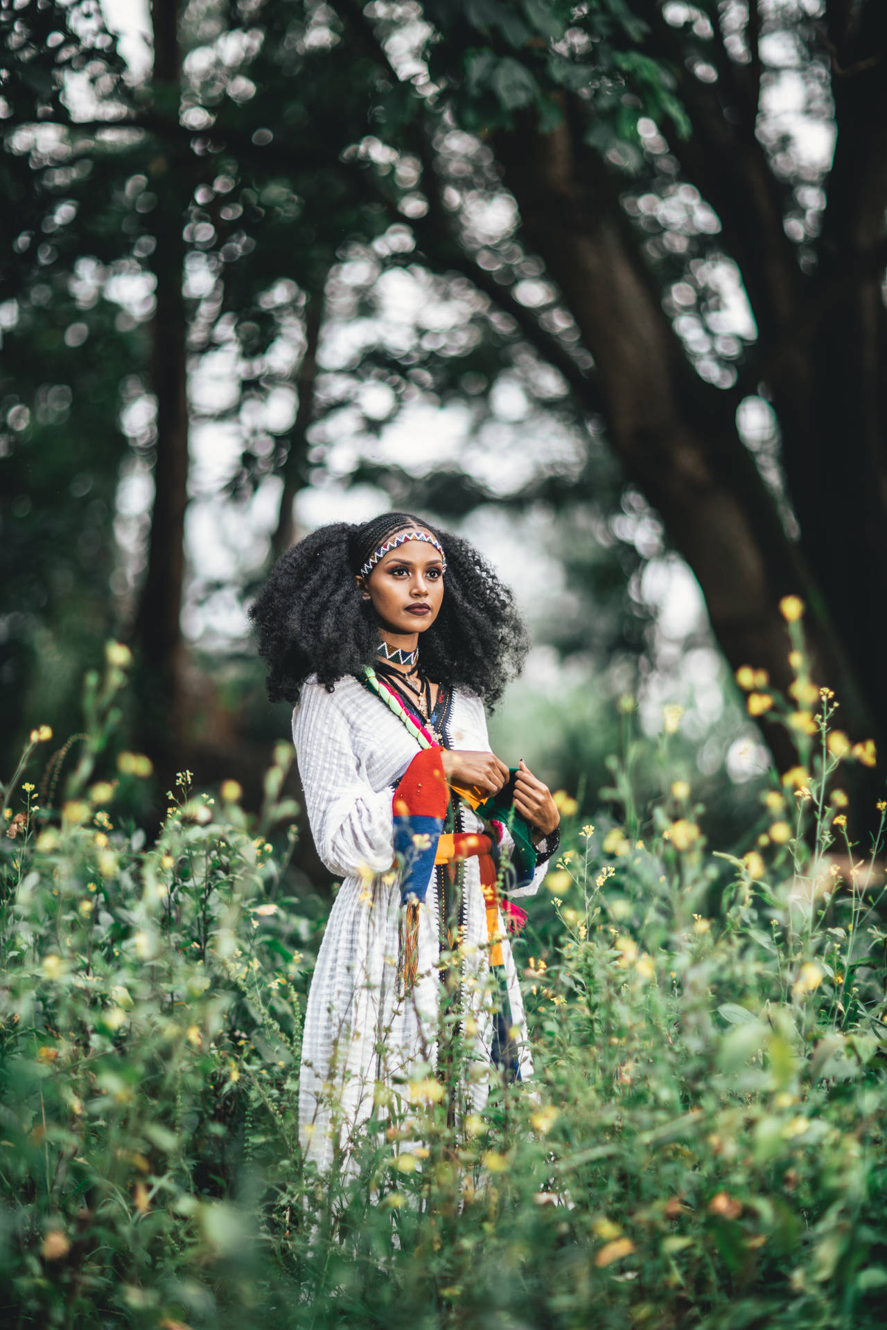 Ethiopia Girl On Grass Field Background