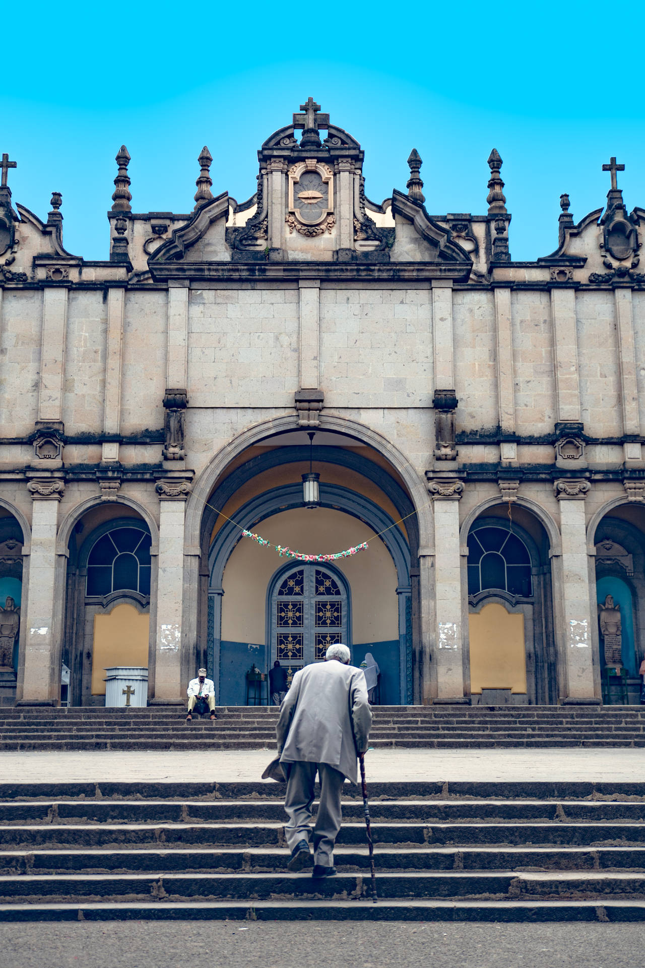 Ethiopia Man Walking To Church Background