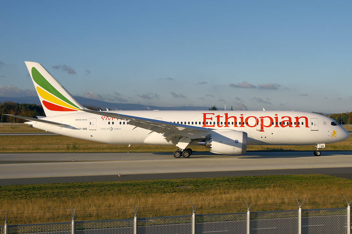 Ethiopian Airlines Airplane On The Runway Background