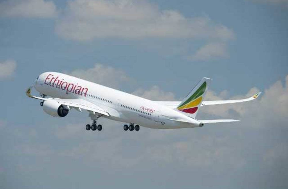 Ethiopian Airlines Plane Flying In The Sky