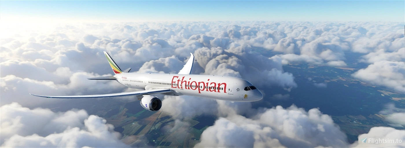 Ethiopian Airlines Soaring Over Clouds Background