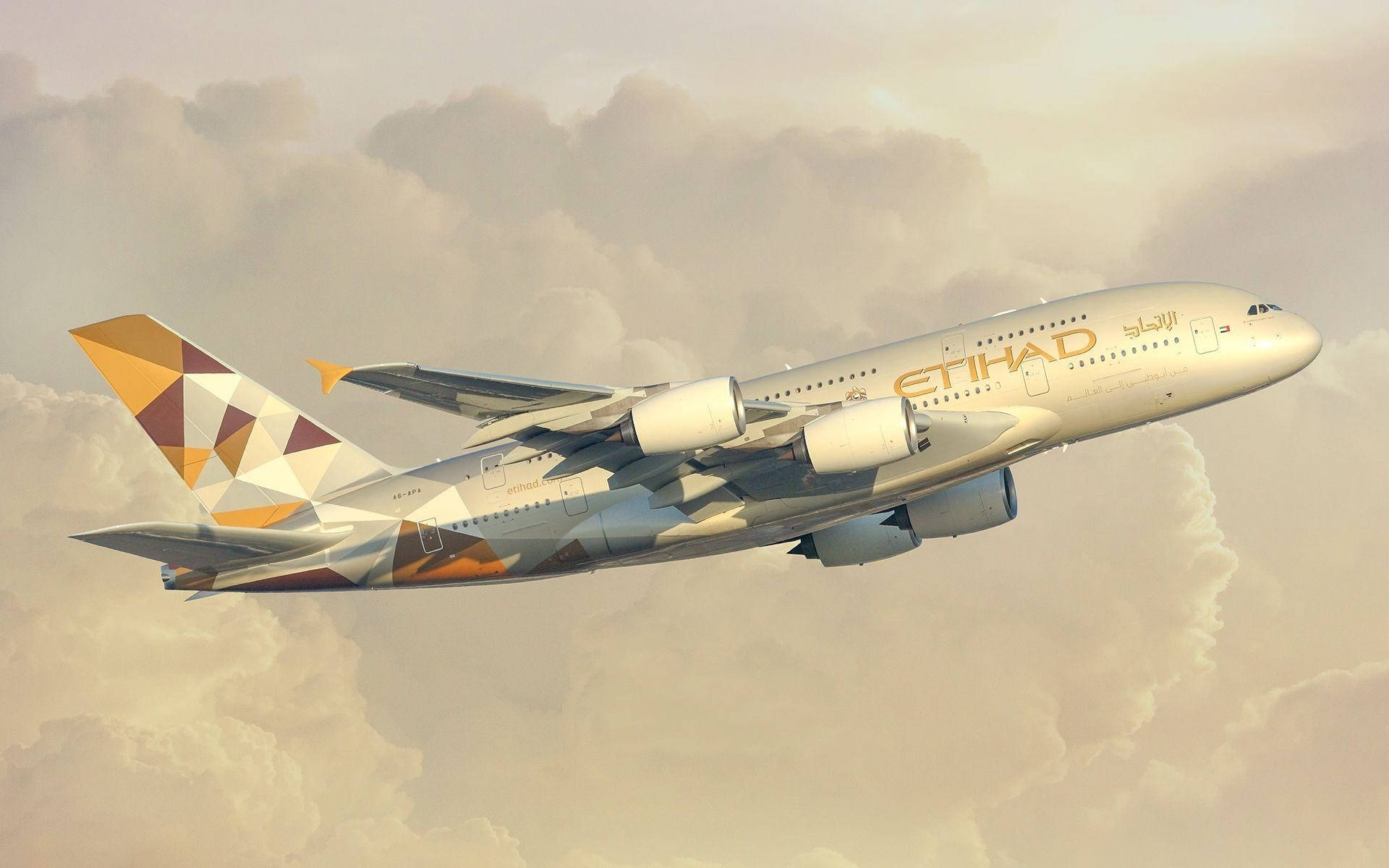 Etihad Airplane In Flight Background