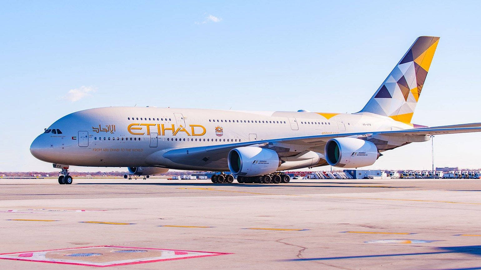 Etihad Airplane Preparing To Take Off Background