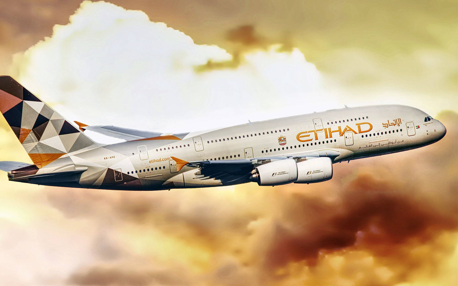 Etihad Airways Sunset Flight Background