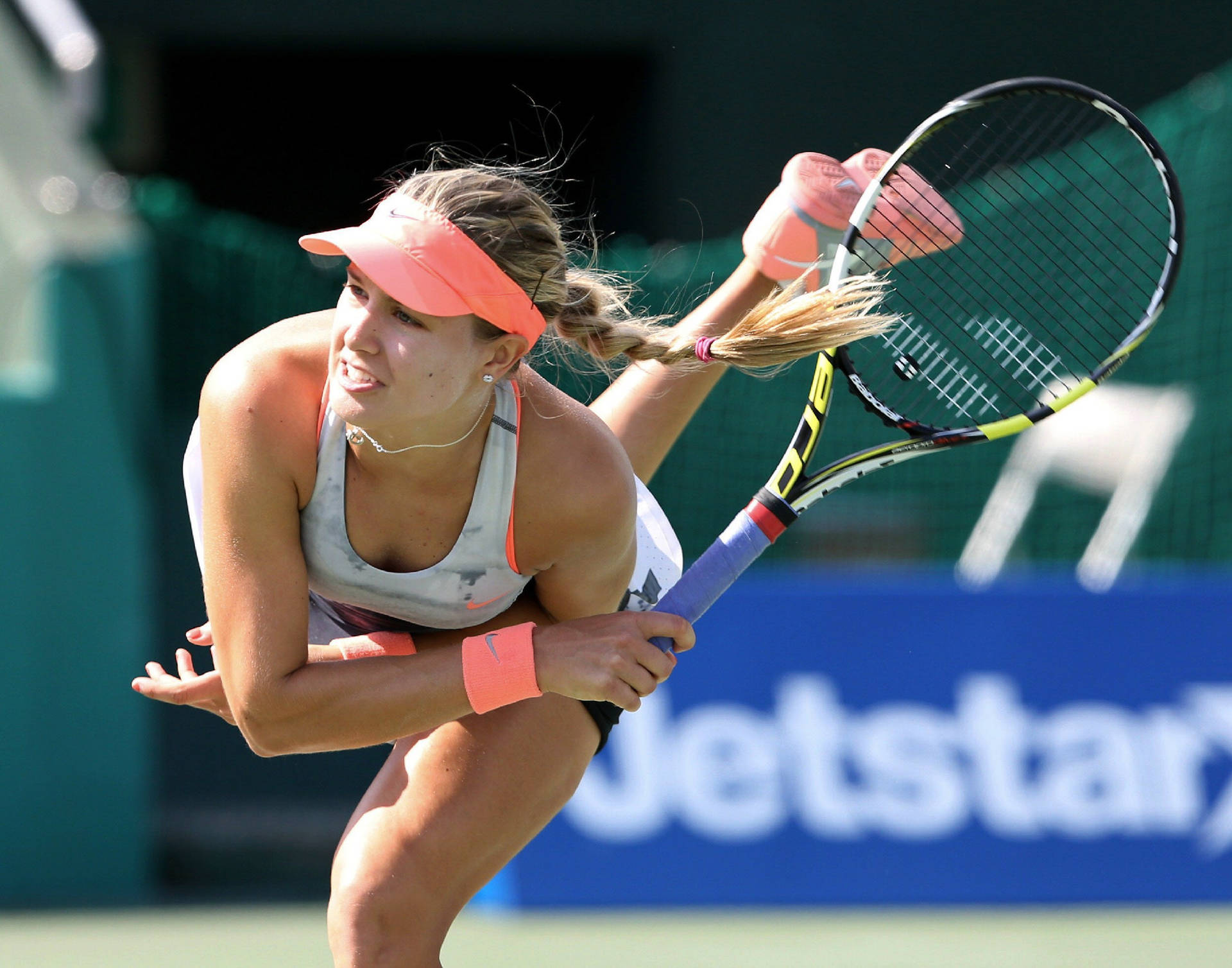 Eugenie Bouchard After Powerful Receive Background