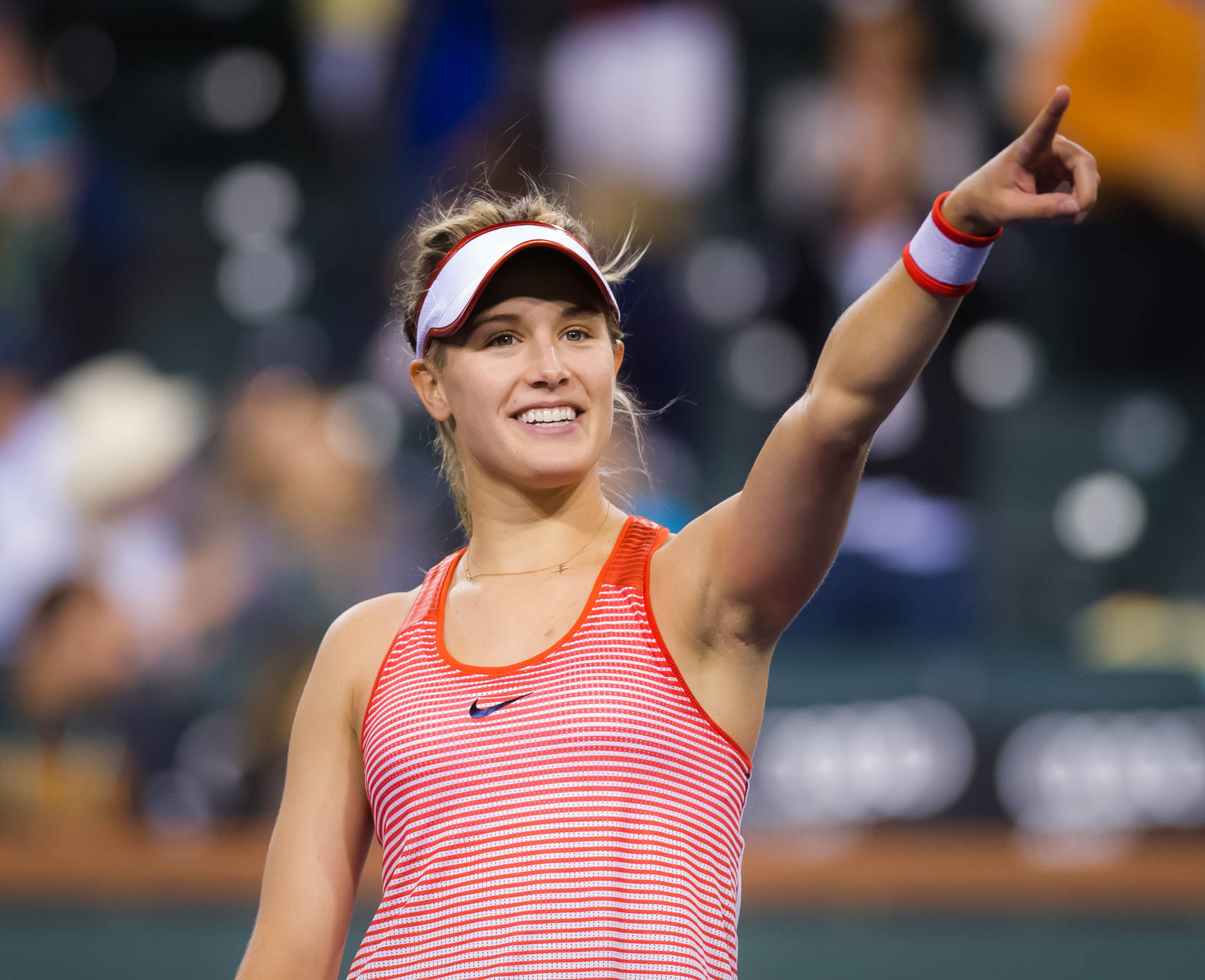 Eugenie Bouchard Pointing To The Audience Background