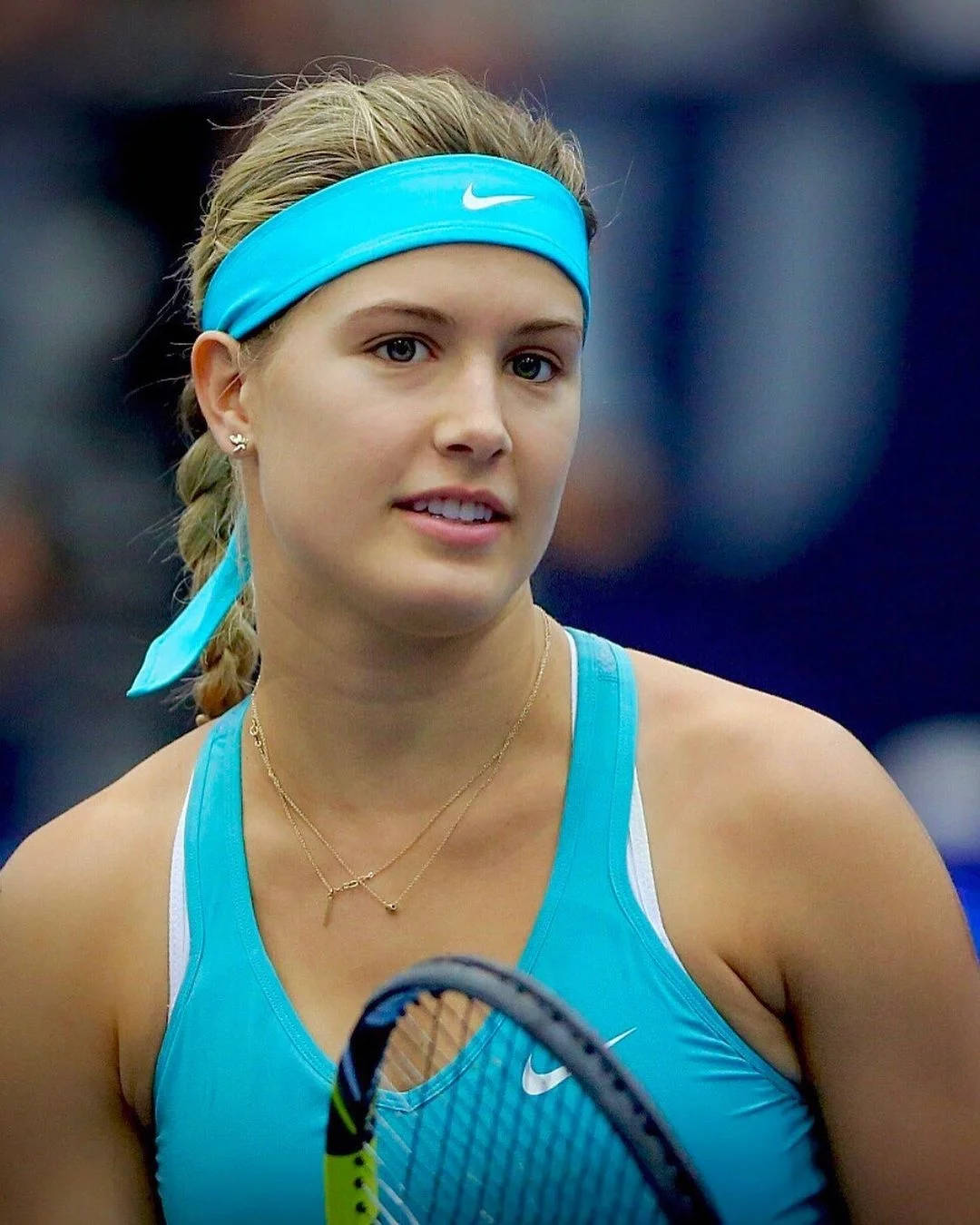 Eugenie Bouchard Wearing Light Blue Attire Background