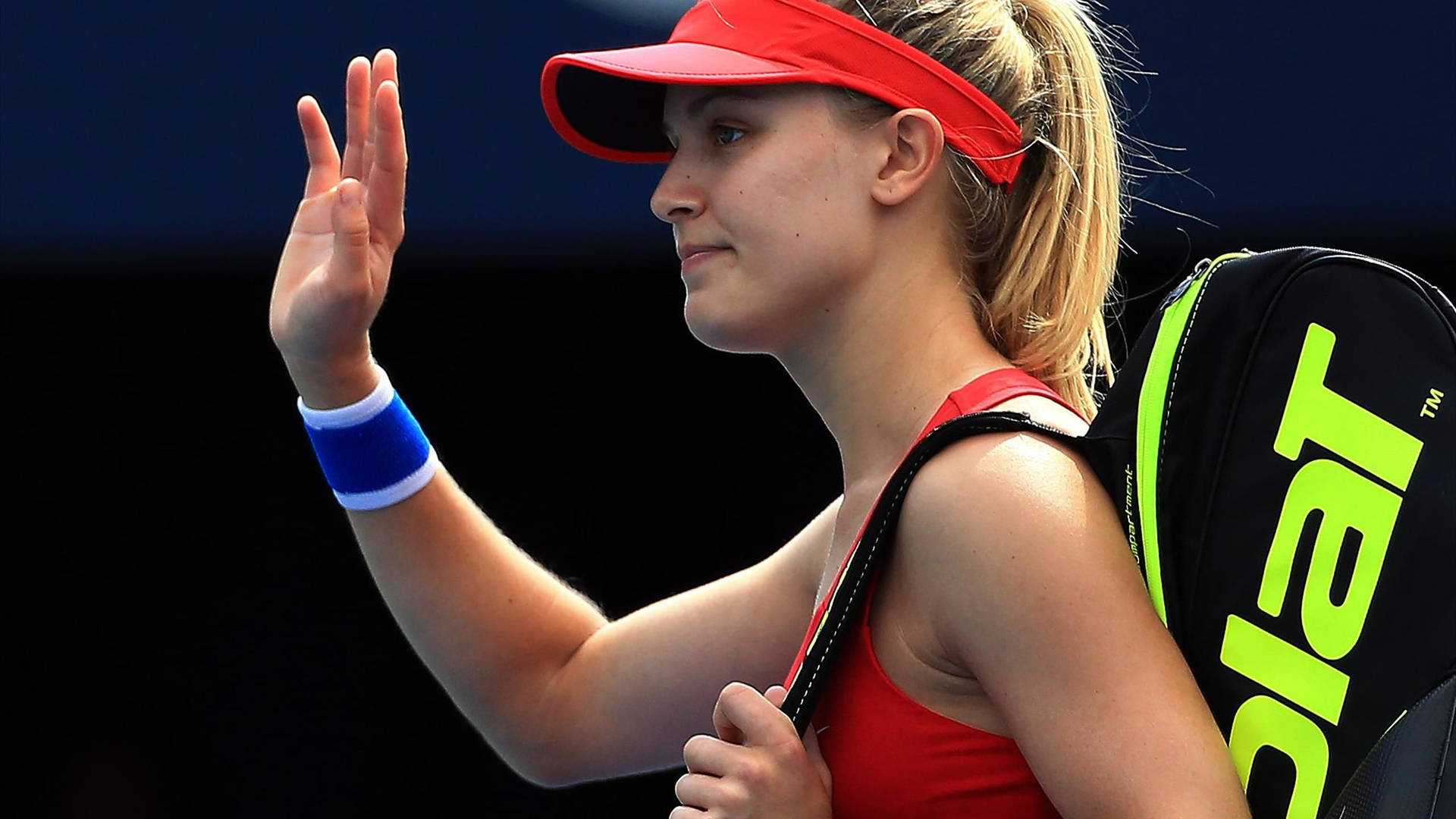 Eugenie Bouchard Wearing Red Background