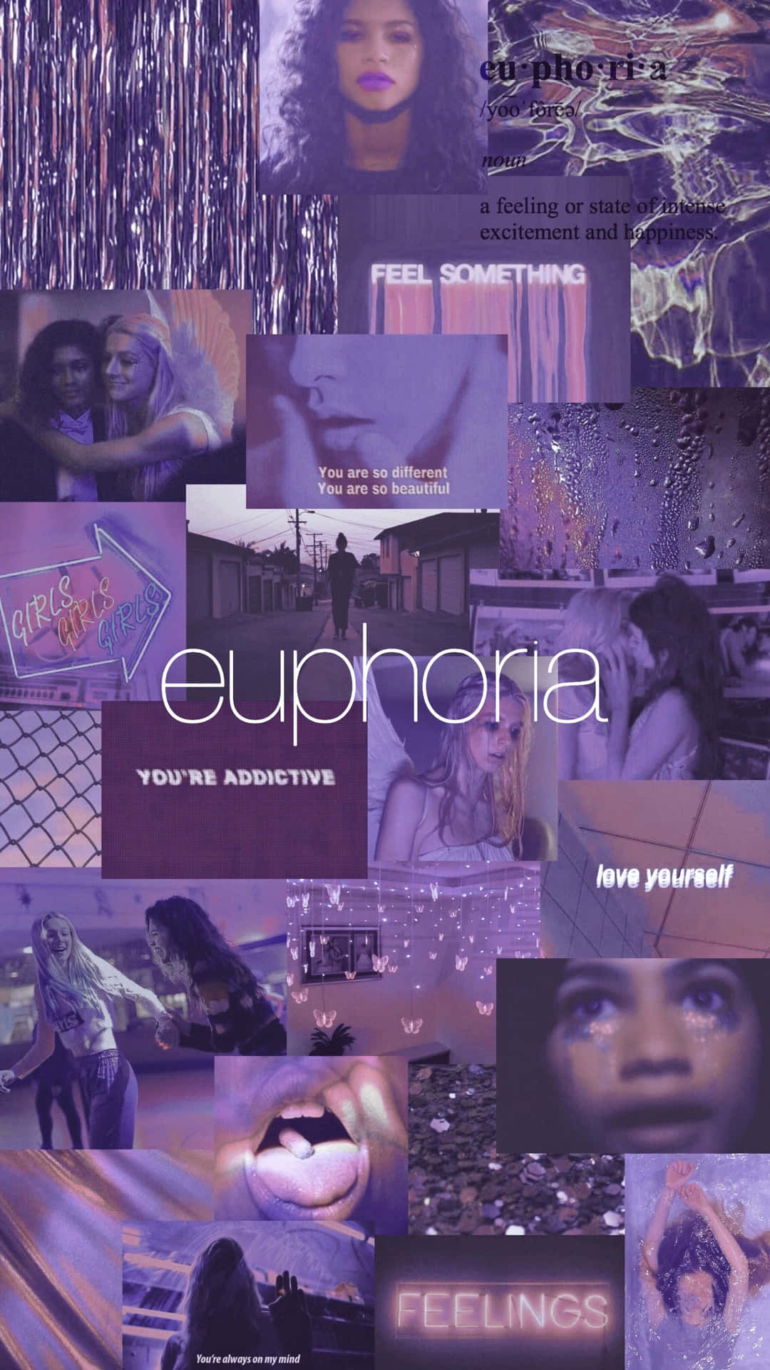 Euphoria - A Collage Of Images With The Word Purple Background