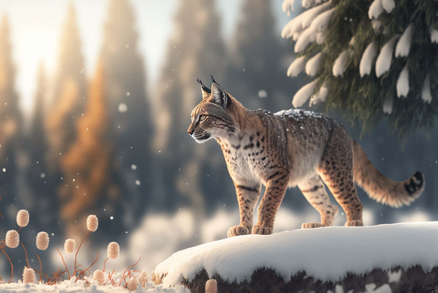 Eurasian Lynxin Snowy Forest