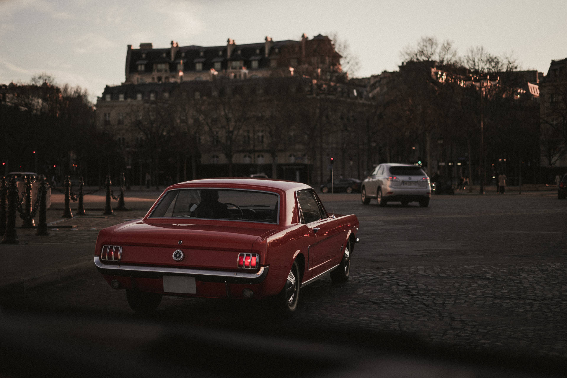European City 1965 Red Mustang Hd Background
