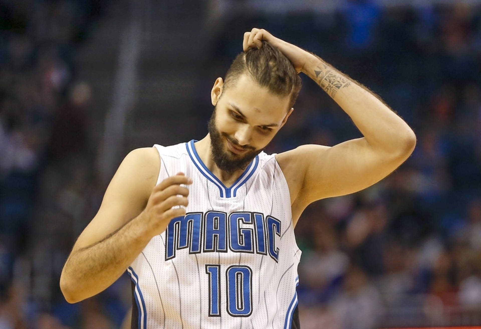 Evan Fournier Scratching Head Magic Vs. Detroit Pistons