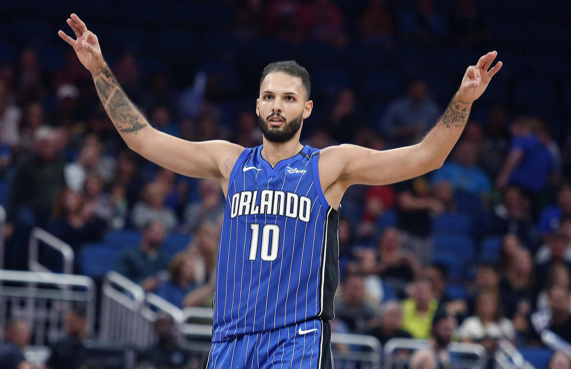 Evan Fournier Three Point Shot Magic Vs. Sacramento Kings Background