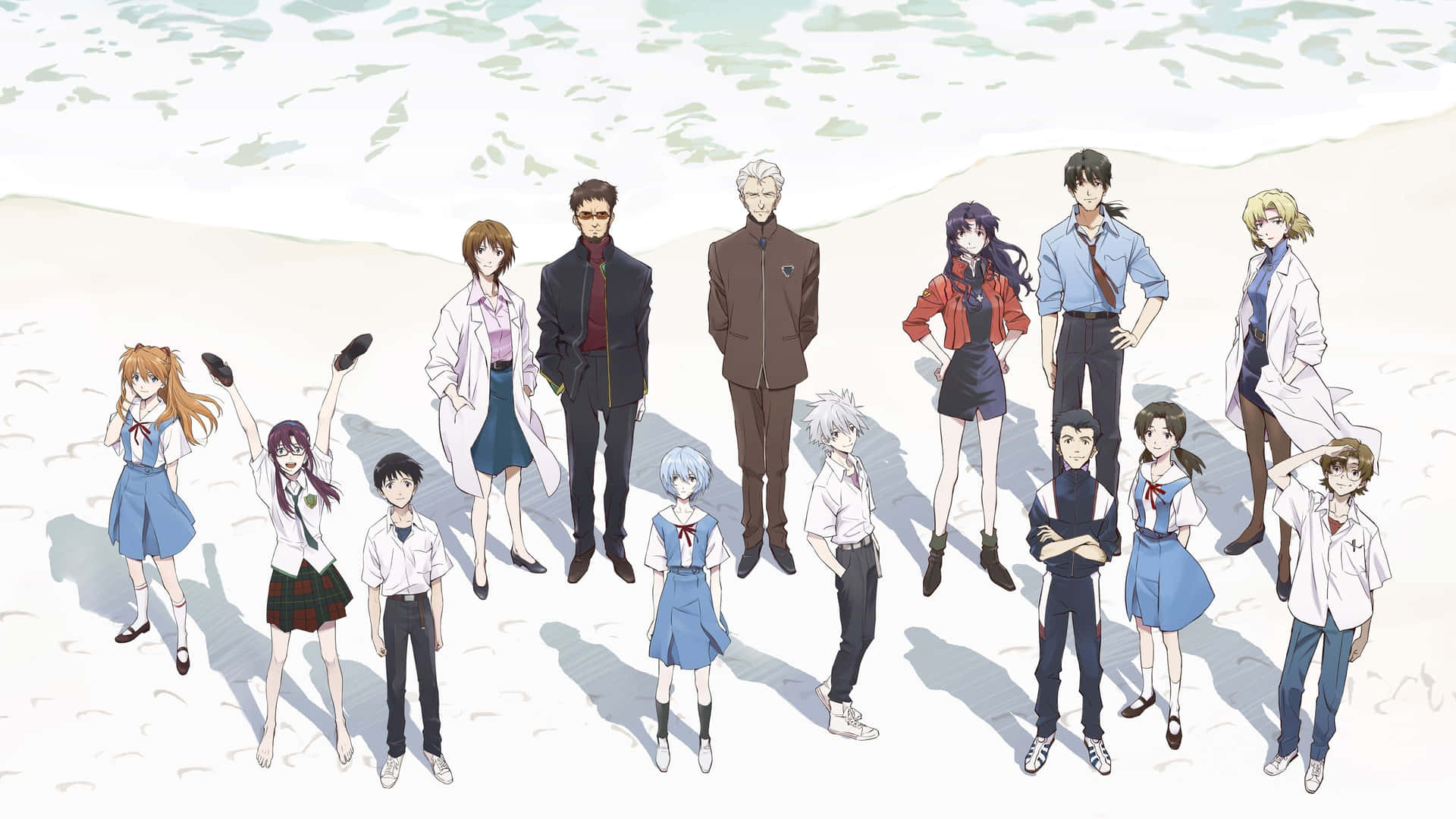 Evangelion 30 10 Characters On The Beach Background