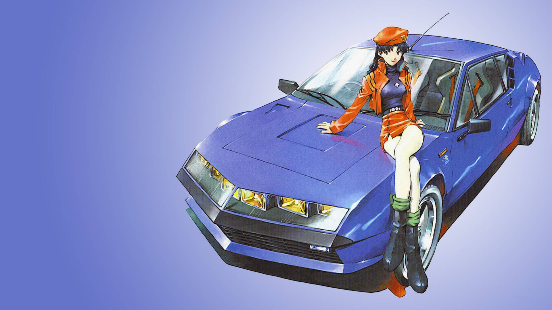 Evangelion 4k Misato With Blue Car Background