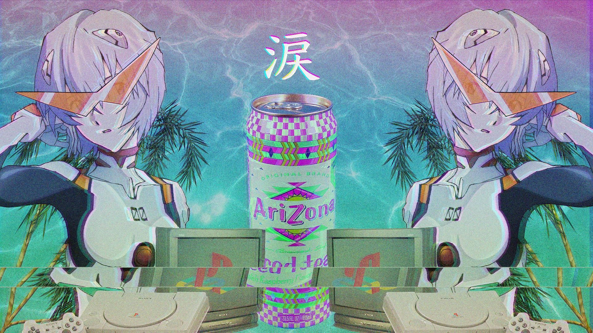 Evangelion Cute Retro Anime Aesthetic Background