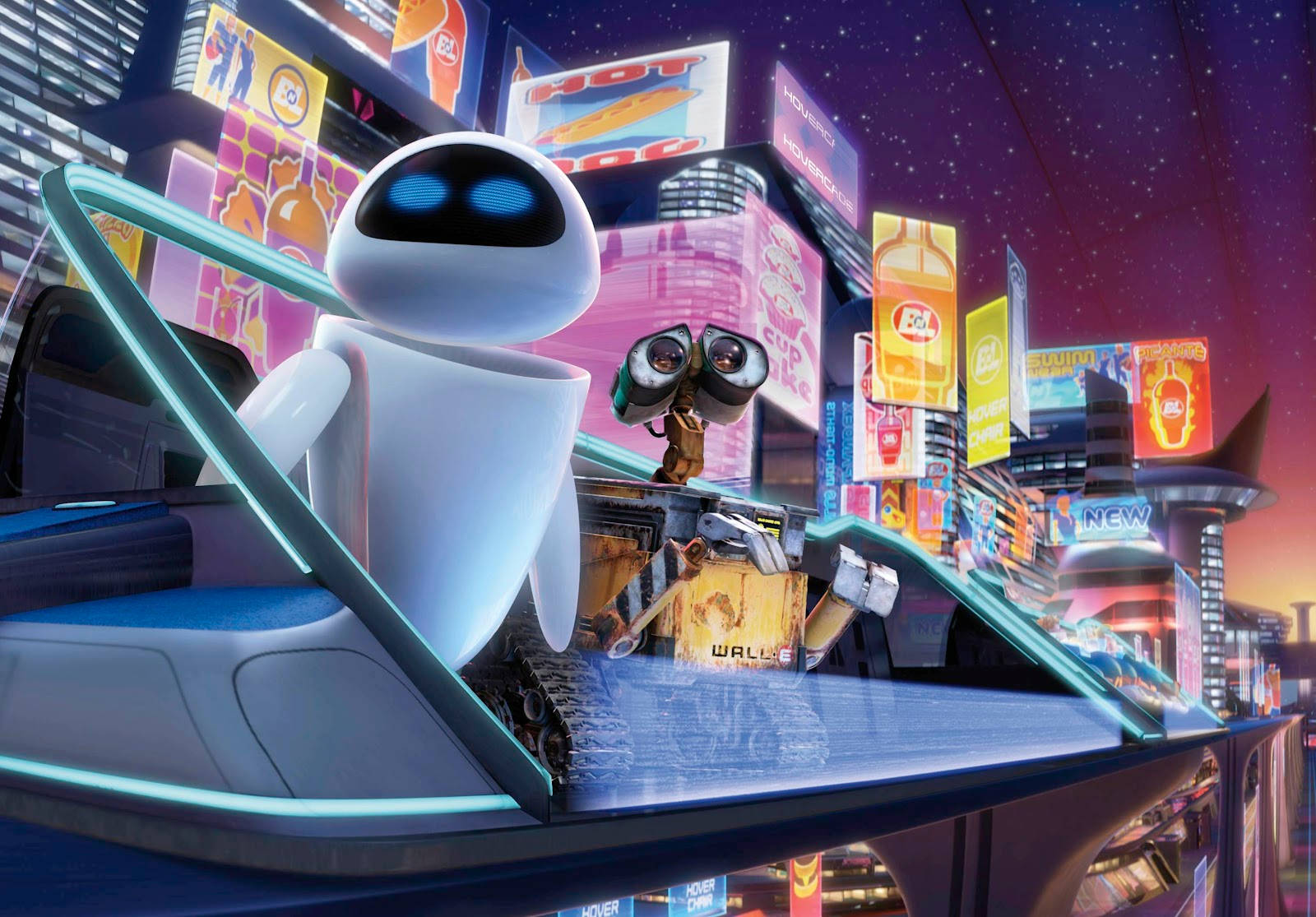 Eve And Wall E In The City Background