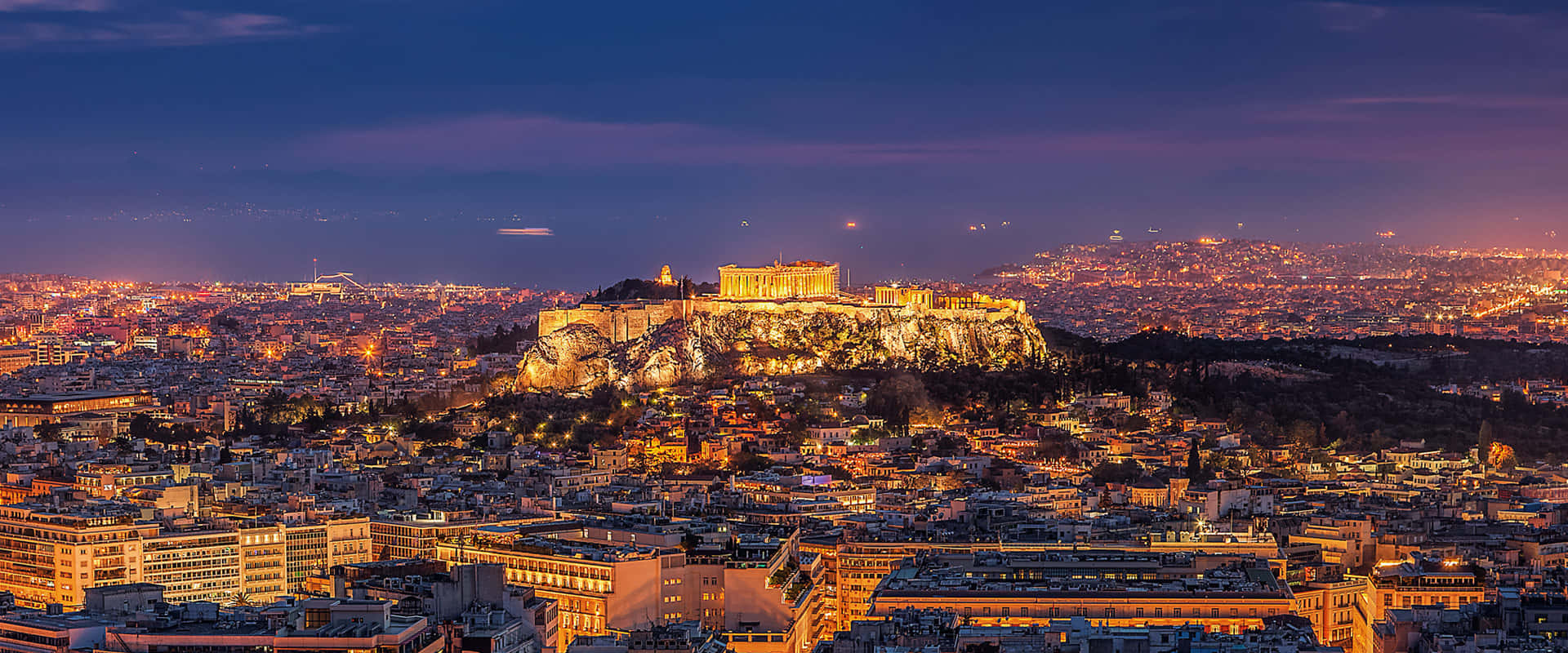 Evening Athens Mount Lycabettus Acropolis