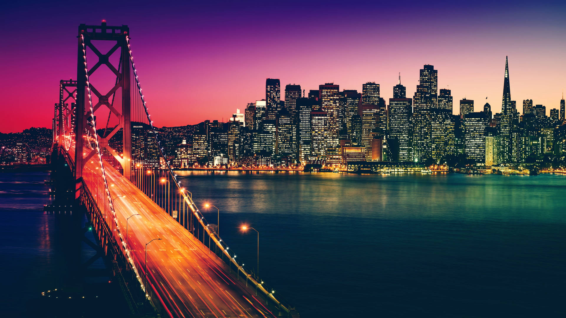 Evening San Francisco Skyline Golden Gate Bridge Background