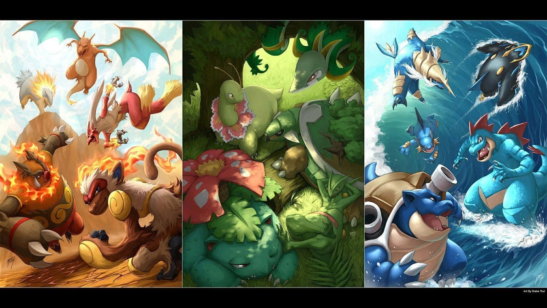 Every Legendary Pokemon Fire, Grass, Water Background