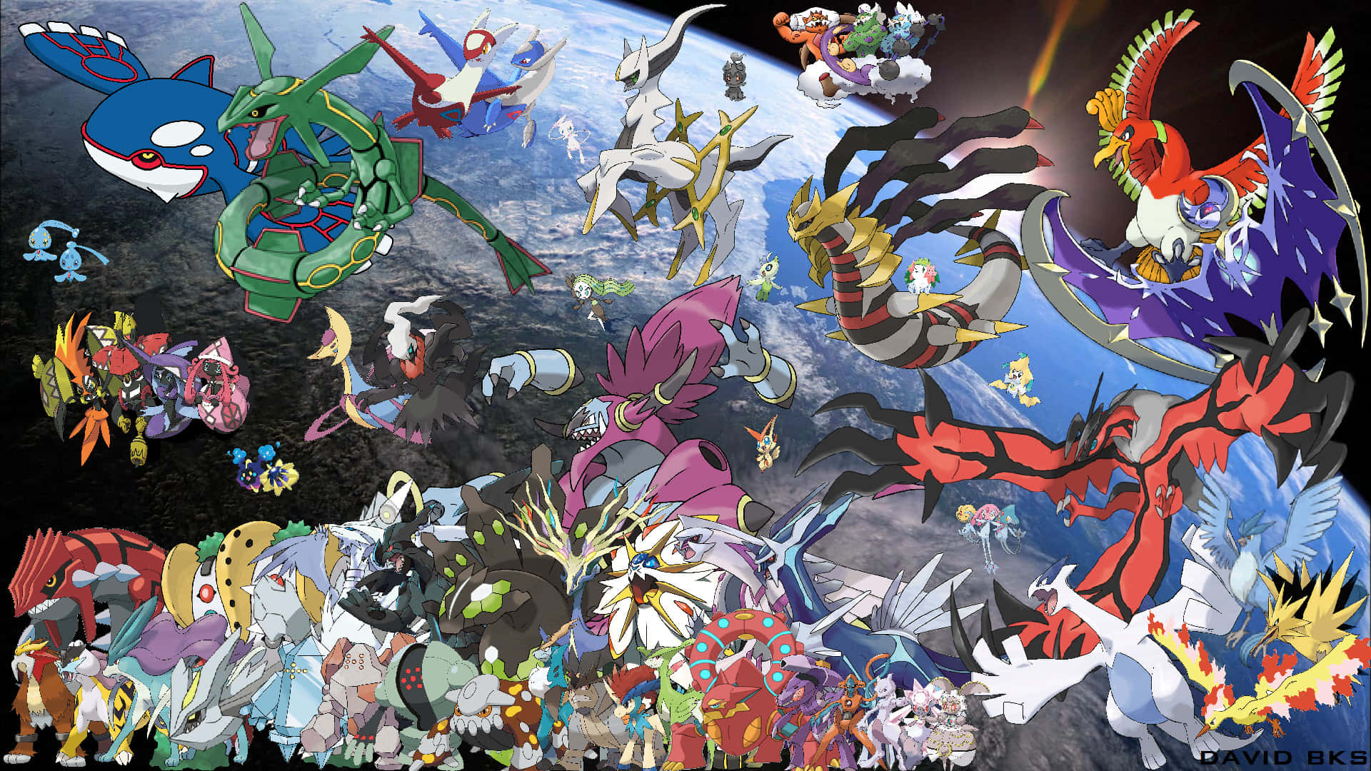 Every Legendary Pokemon Together In Space Earth Background