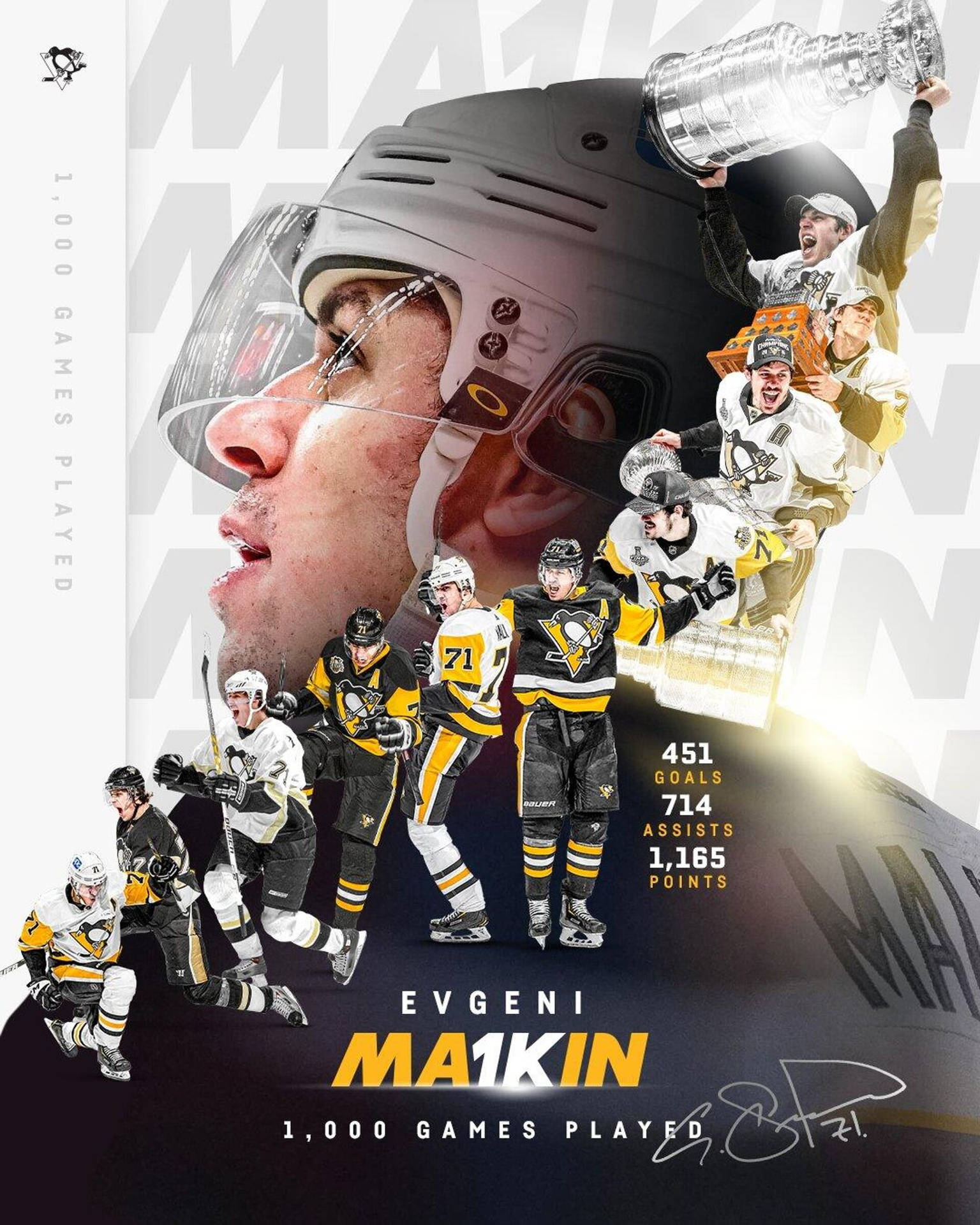 Evgeni Malkin 1000 Games Played Timeline Poster Background