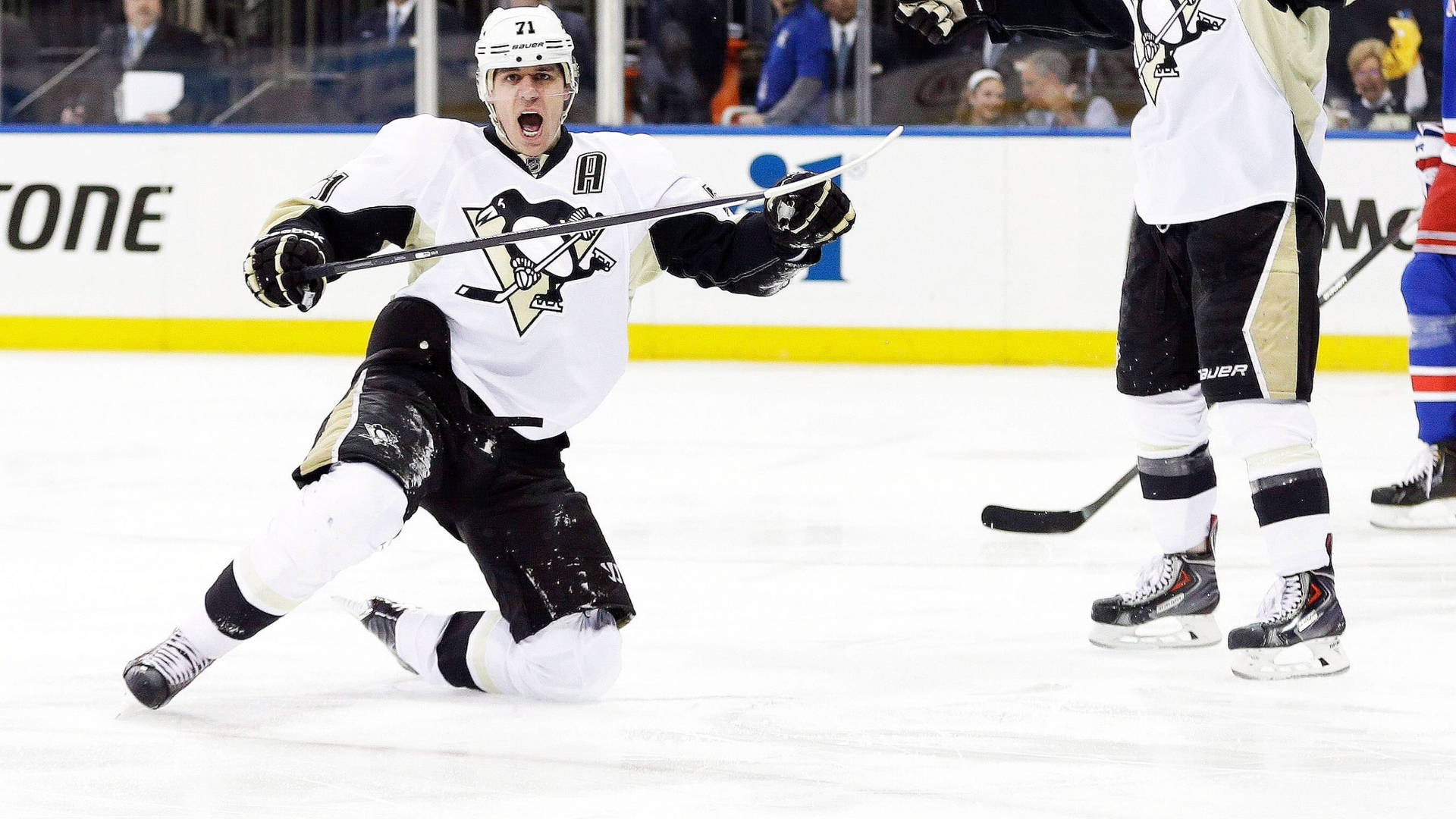 Evgeni Malkin Happy Celebration Kneel Down Background