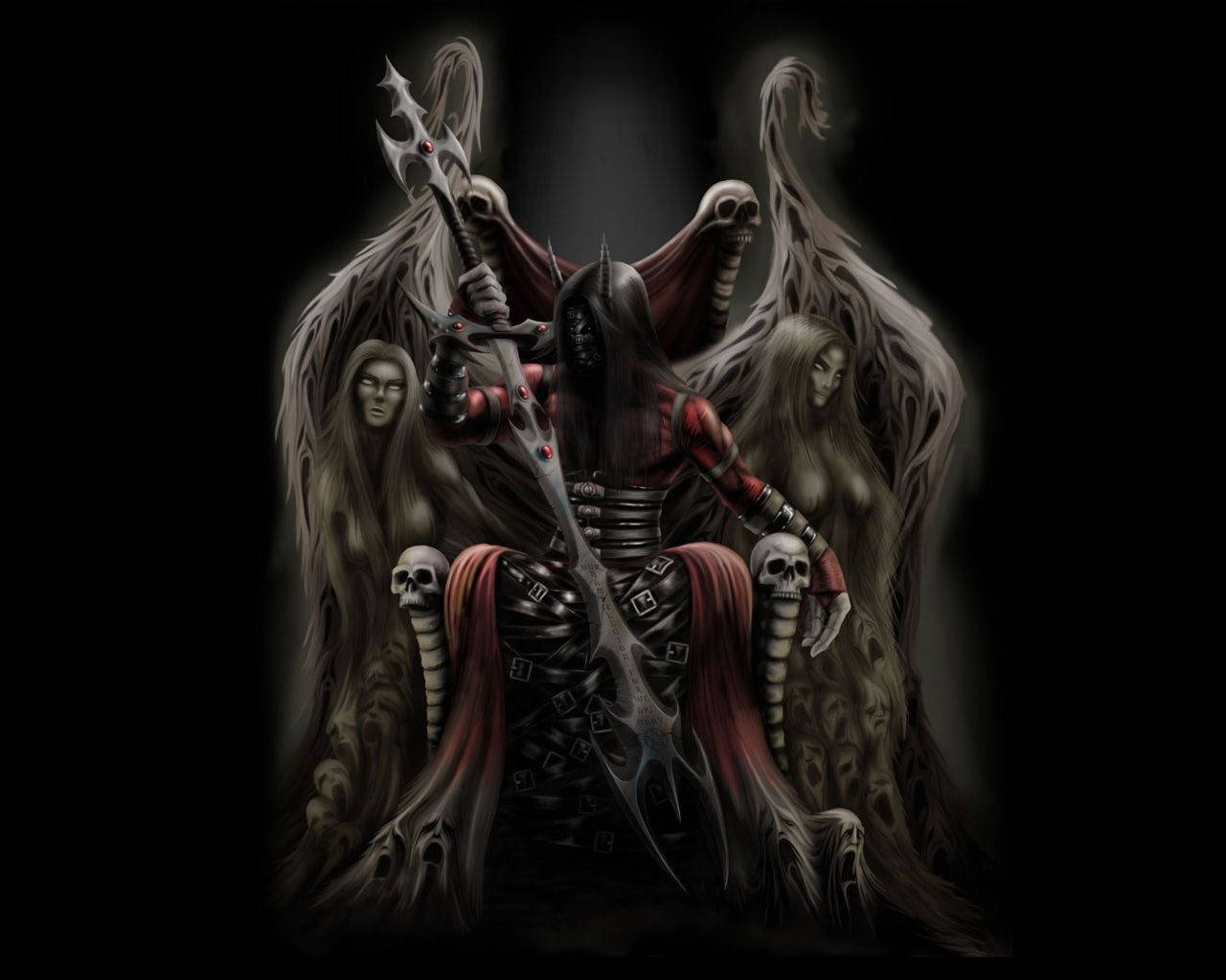 Evil Demon Figures Throne Background