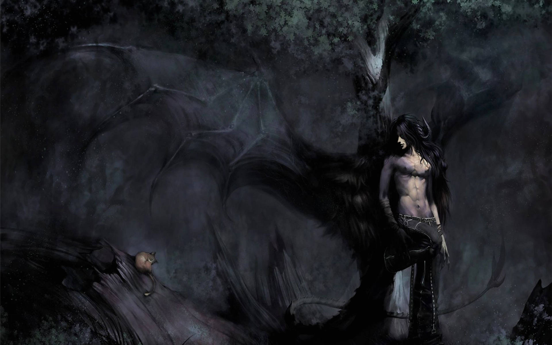 Evil Demon Standing Tree Background