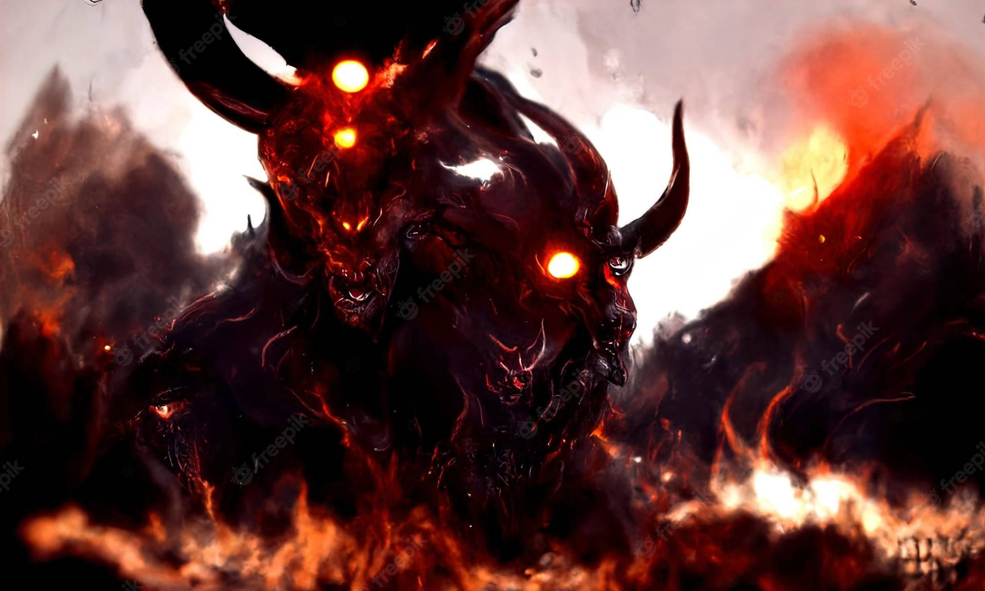 Evil Flaming Monster Many Heads Background