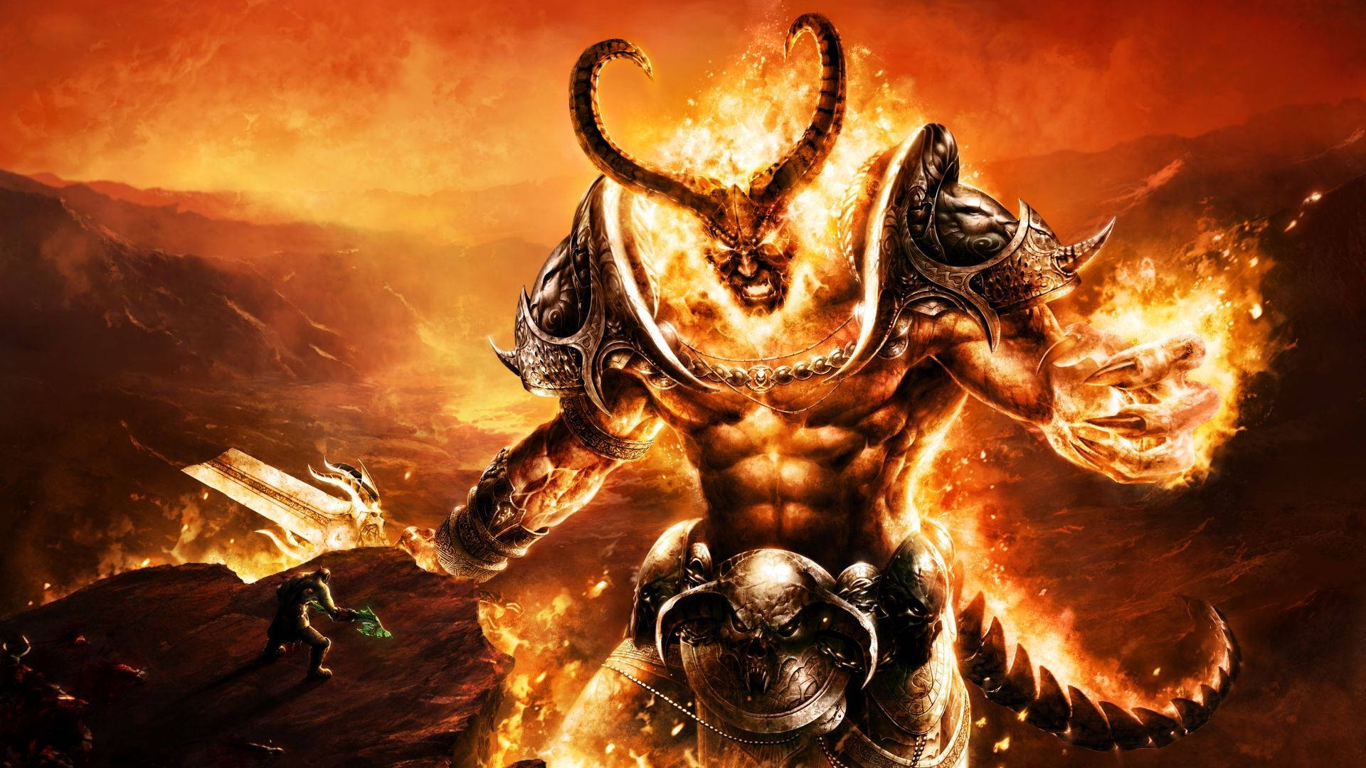 Evil Giant Monster Flaming Background