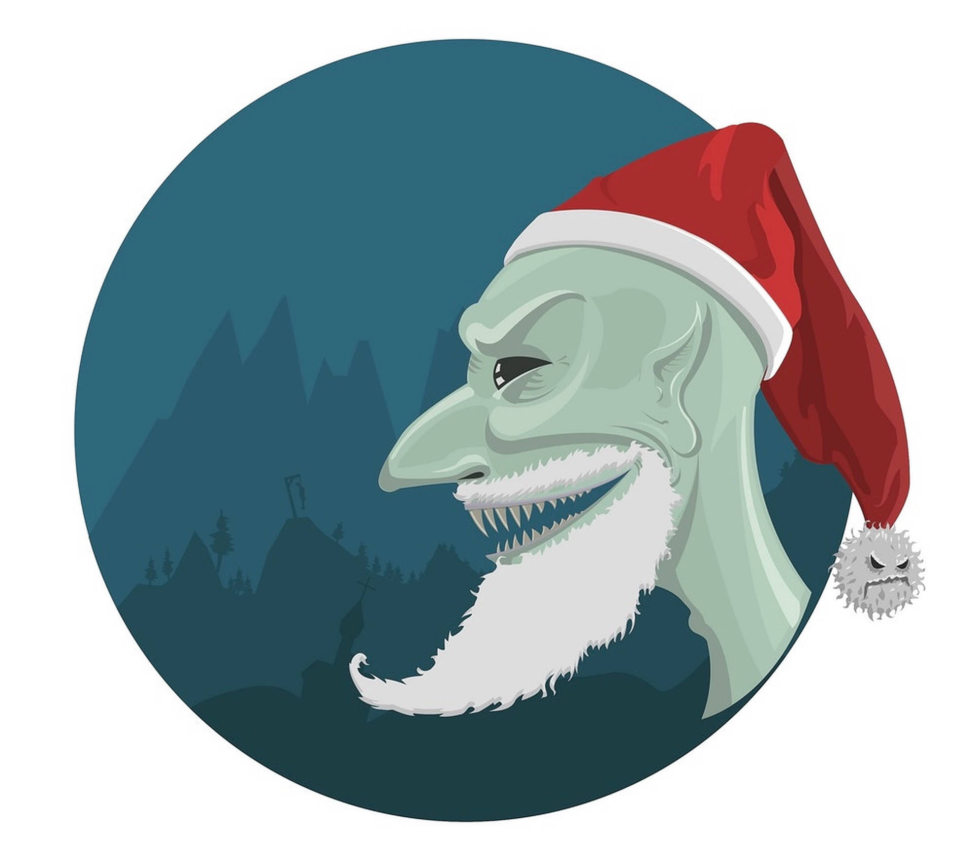Evil Monster In Santa’s Hat Background