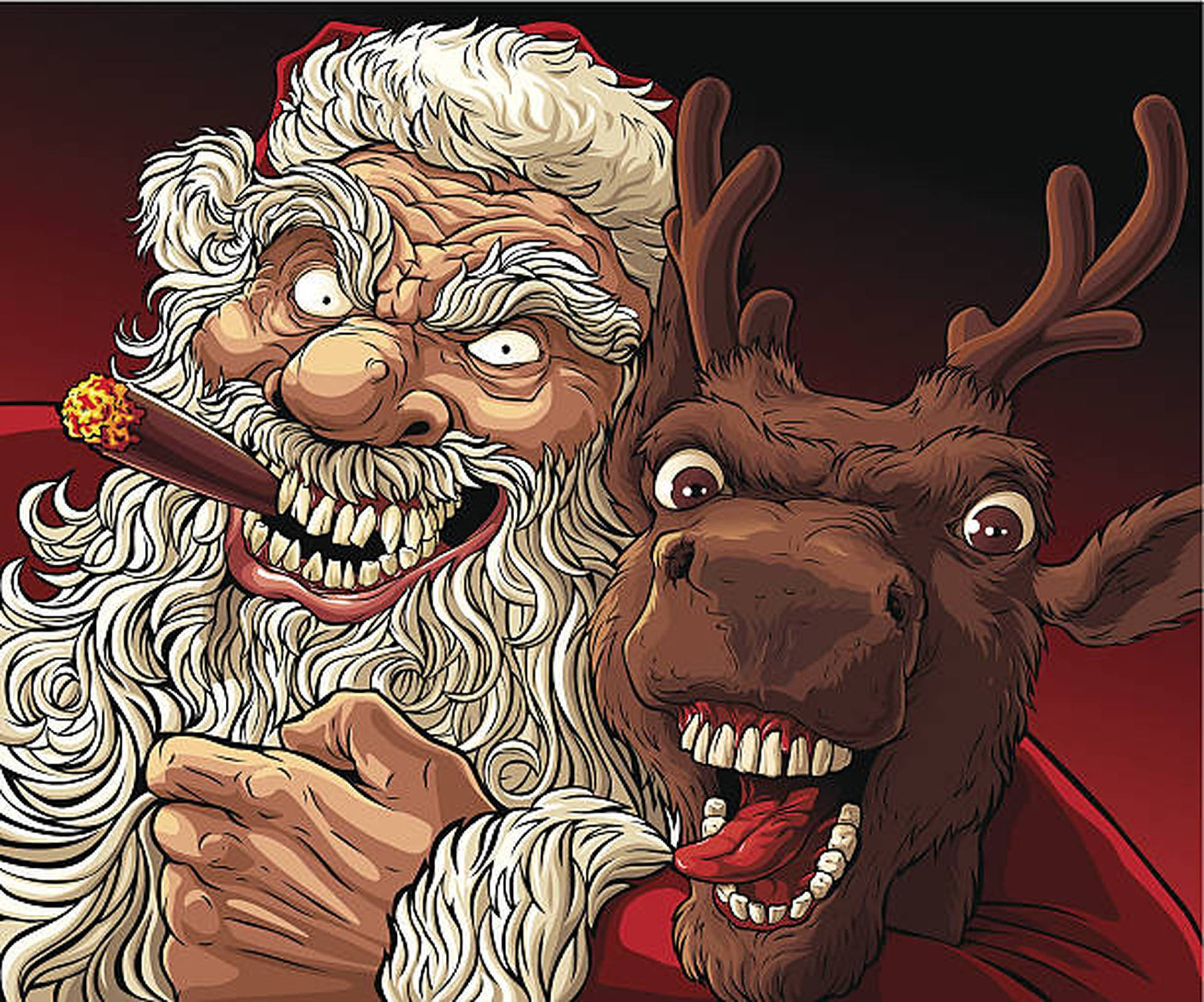 Evil Santa And Loony Reindeer Background