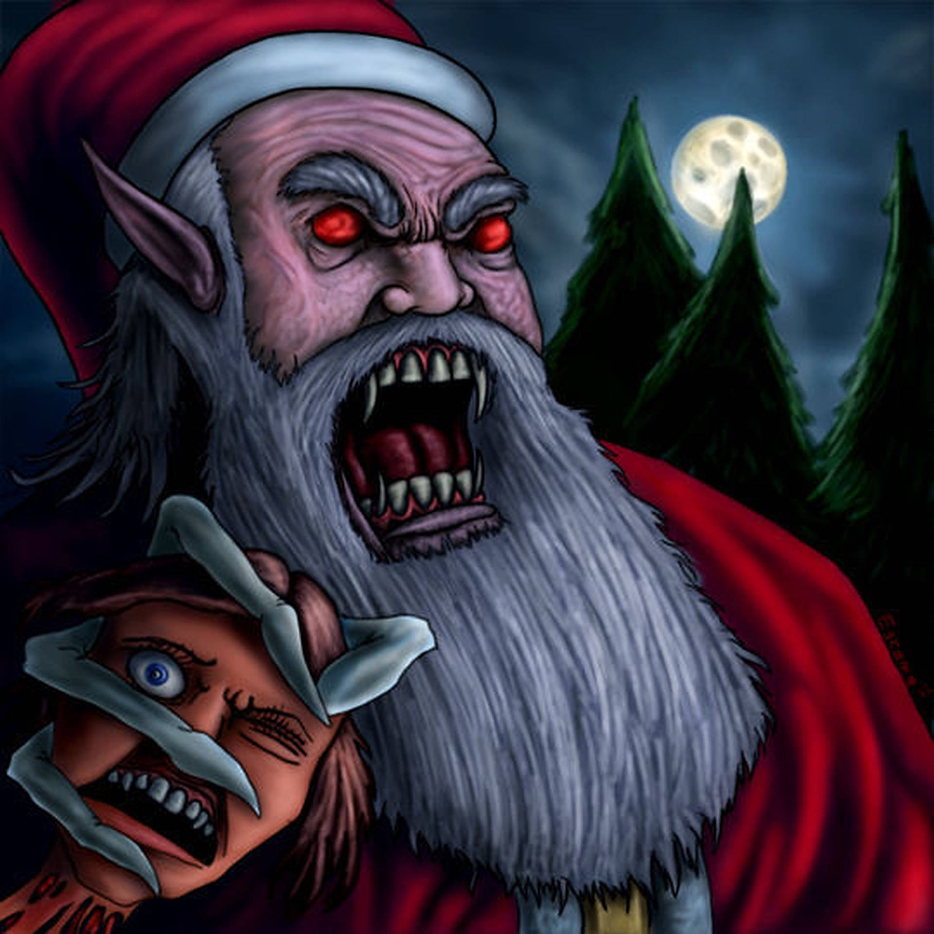Evil Santa During Full Moon Background