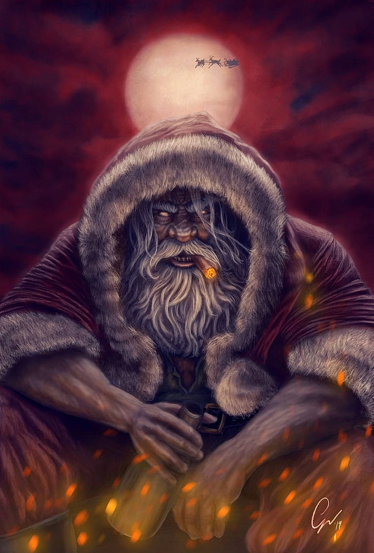 Evil Viking Santa Smoking
