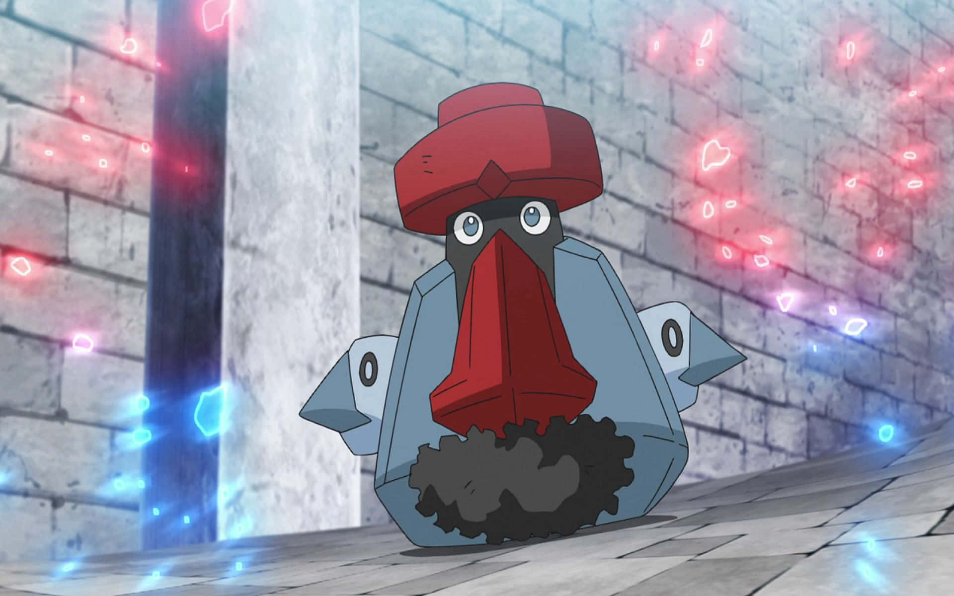 Evolved Nosepass With Red And Blue Lights Background
