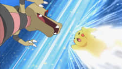Evolved Sandile And Pikachu Battling Background