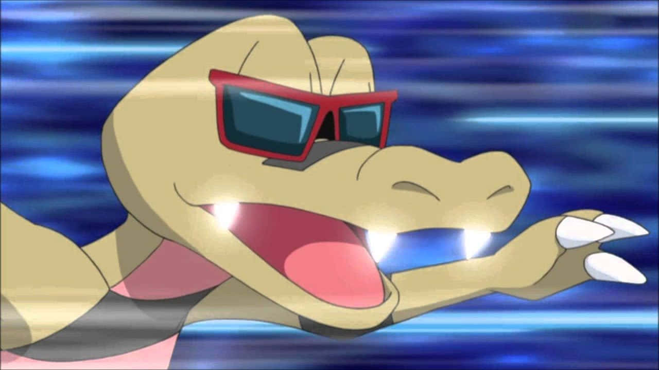 Evolved Sandile With Sunglasses Ready To Bite Background