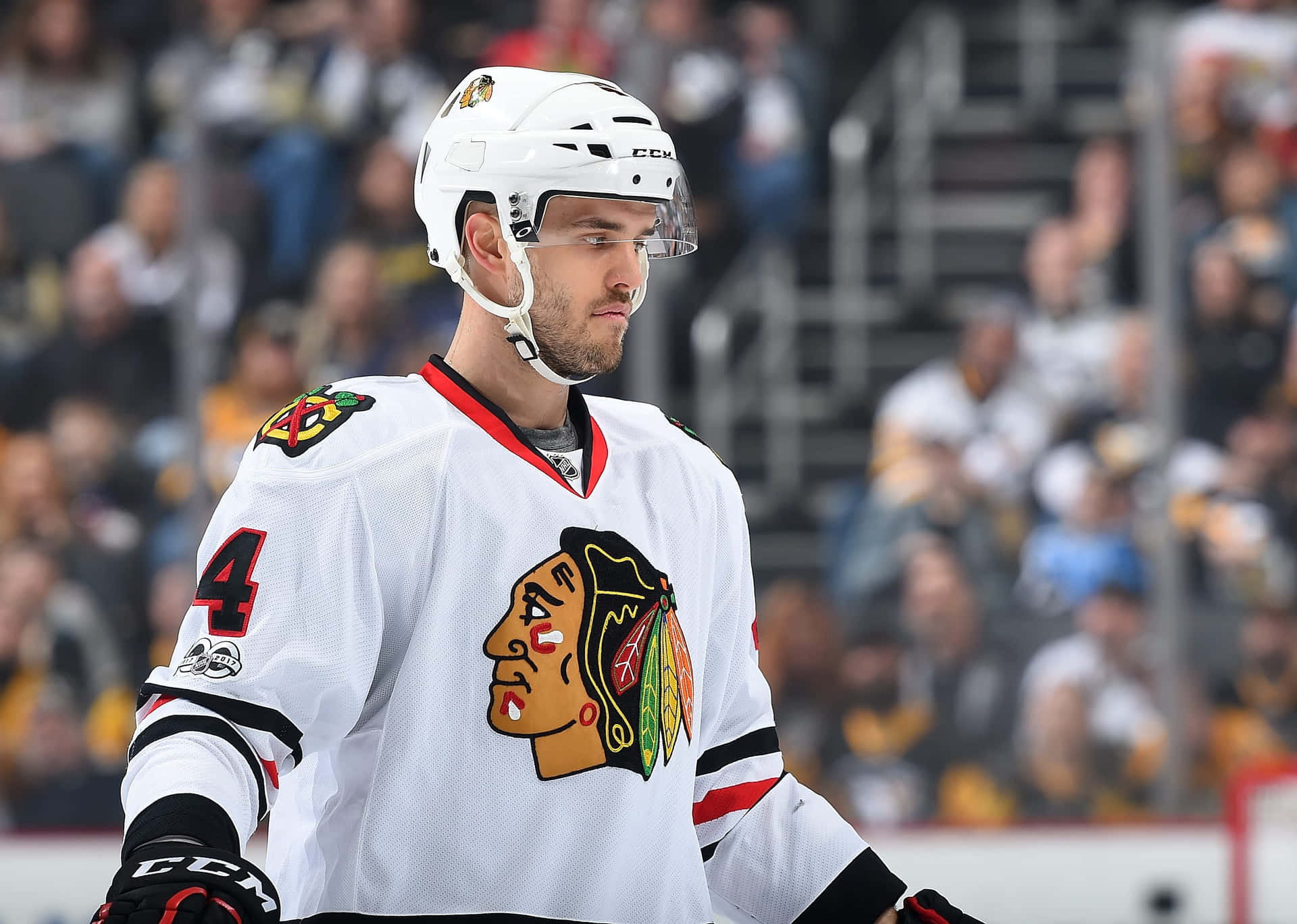 Exceptional Defenseman Marc-edouard Vlasic Of The Chicago Hawks In-game Action Background