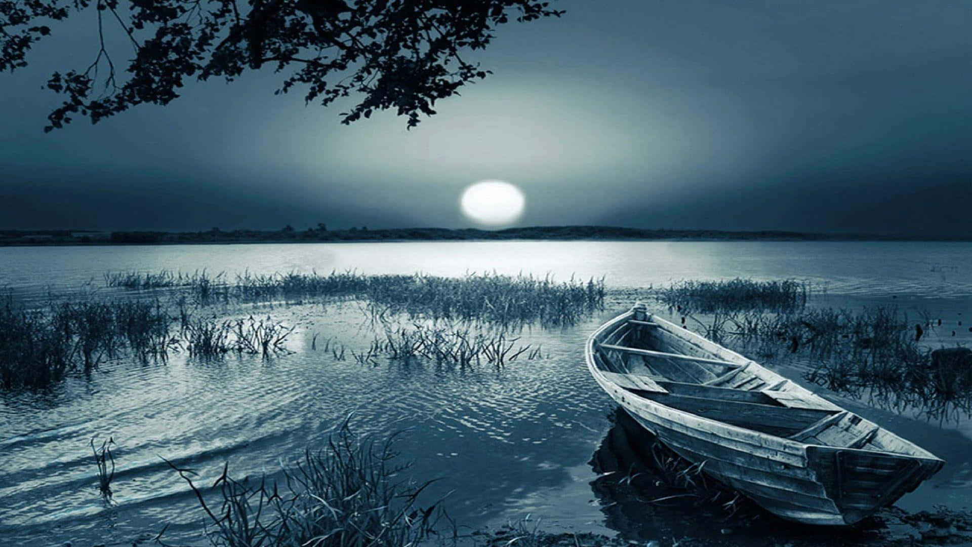 Exceptional Moonlight And A Boat Background