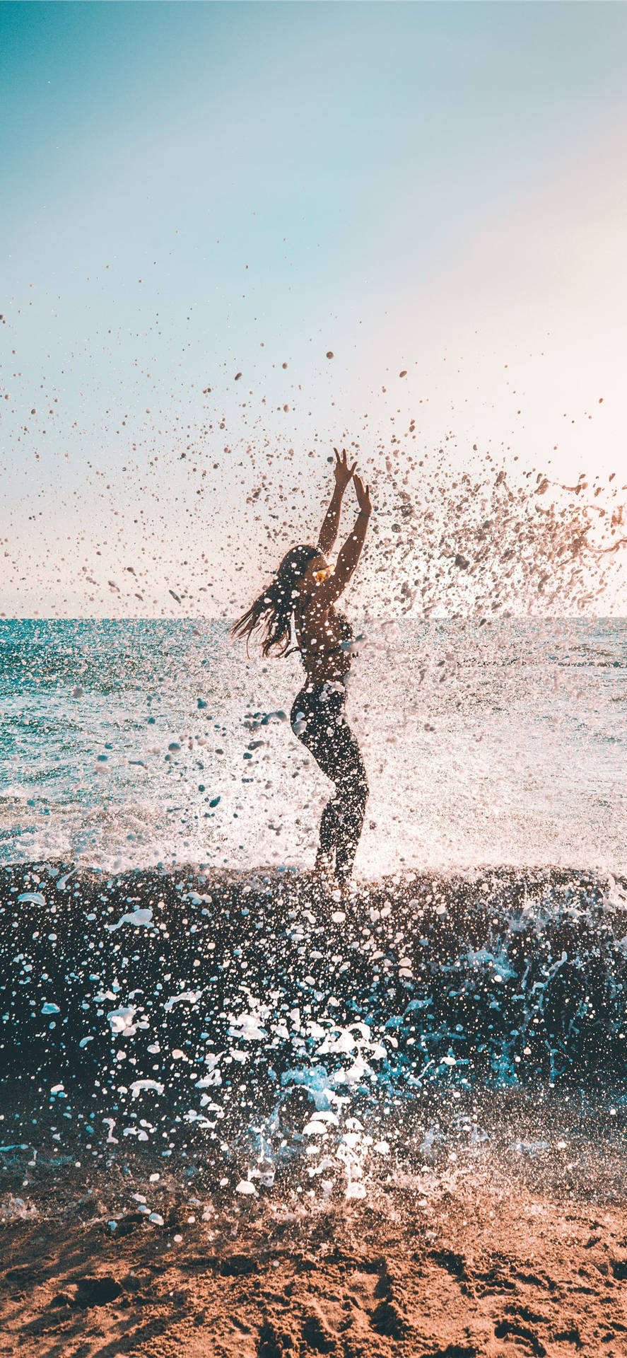 Excited Beach Girl Wallpaper Background